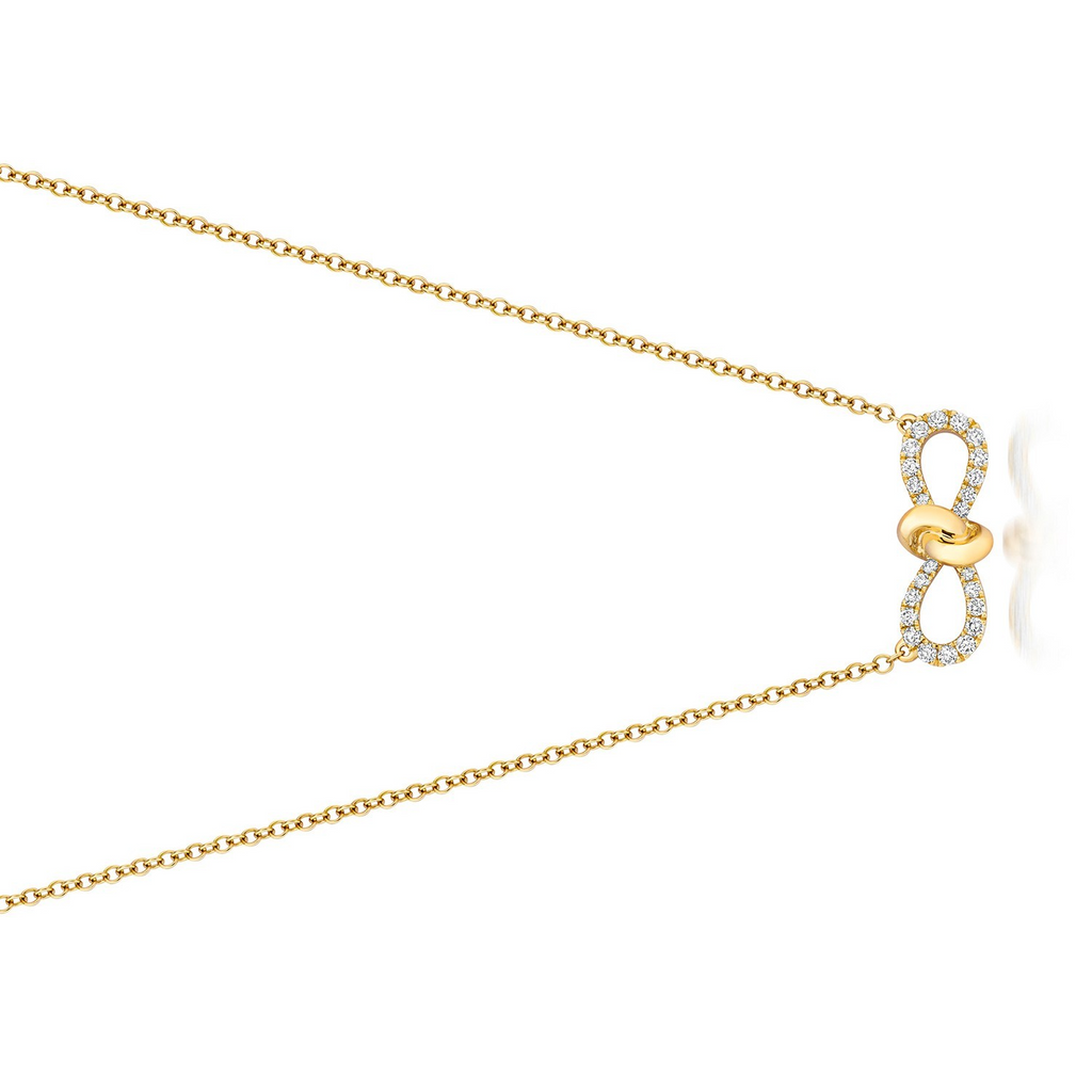 24 Natural Diamond Bow Necklace 18ct Yellow Gold Hallmarked British Made