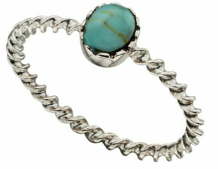Sterling Silver Twisted Turquoise Band Ring 925 Hallmarked Size K - S
