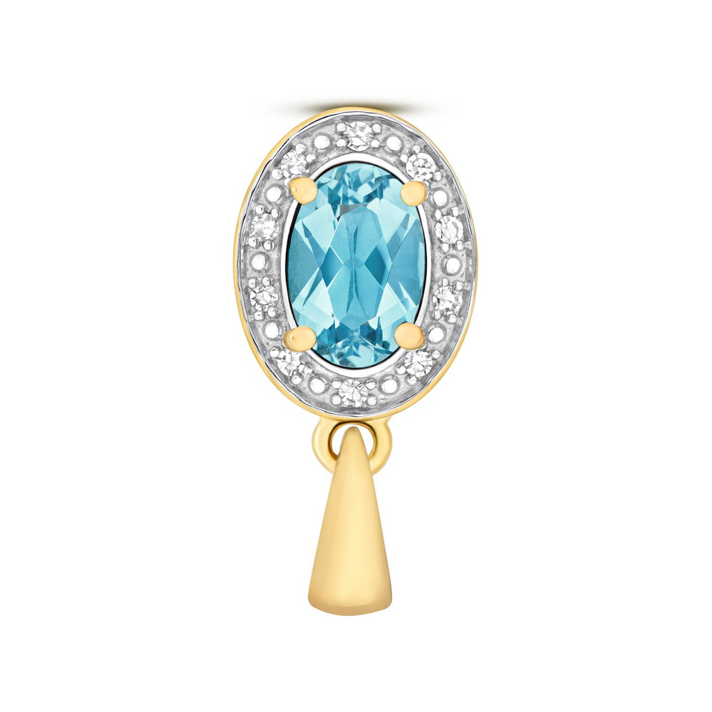 Oval Blue Topaz Diamond Pendant 9ct Multi Tone Gold 375 Hallmarked Chain Lengths