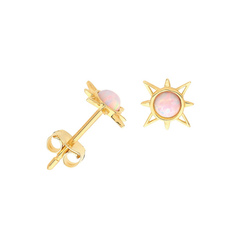 Natural Opal Sun Stud Earrings 9ct Yellow Gold 375 Hallmarked Brand New