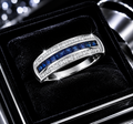 Sapphire Diamond Band Ring 9ct White Gold 375 Hallmark Sizes J - Q British Made