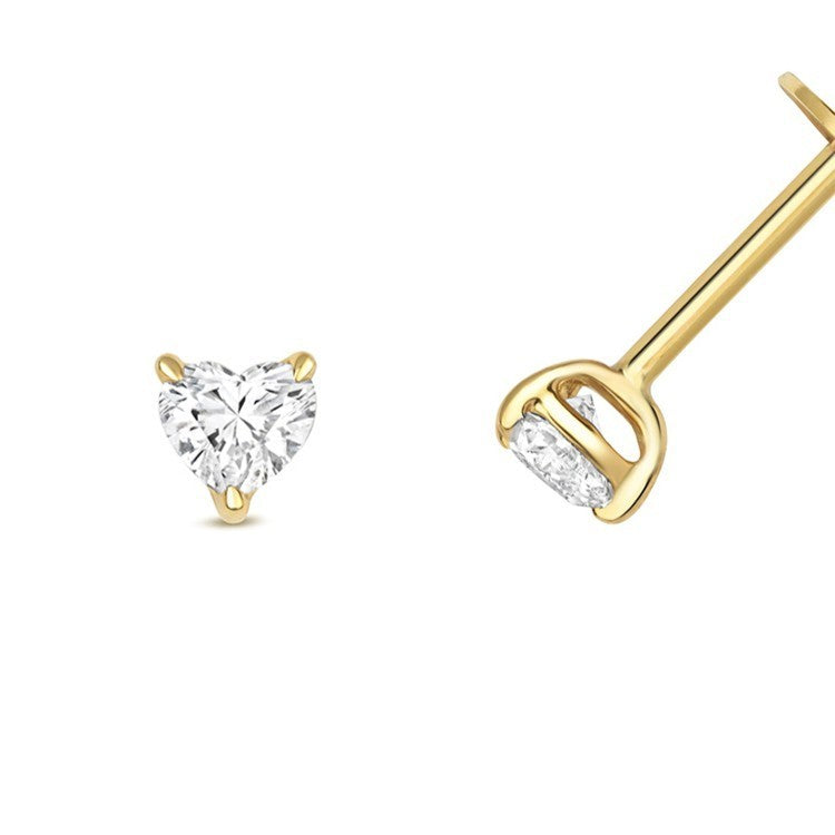 1 Natural Diamond Heart Stud Earrings 18ct Yellow Gold Hallmarked British Made