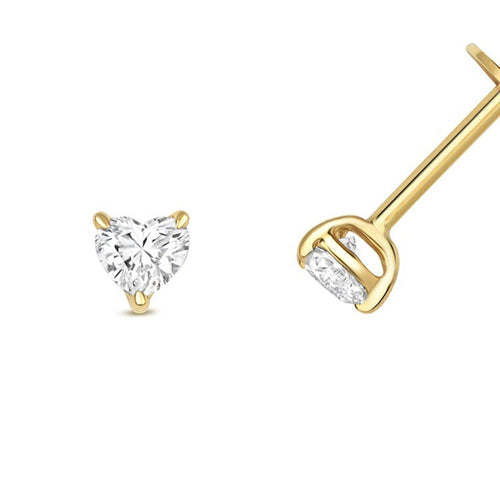 1 Natural Diamond Heart Stud Earrings 18ct Yellow Gold Hallmarked British Made