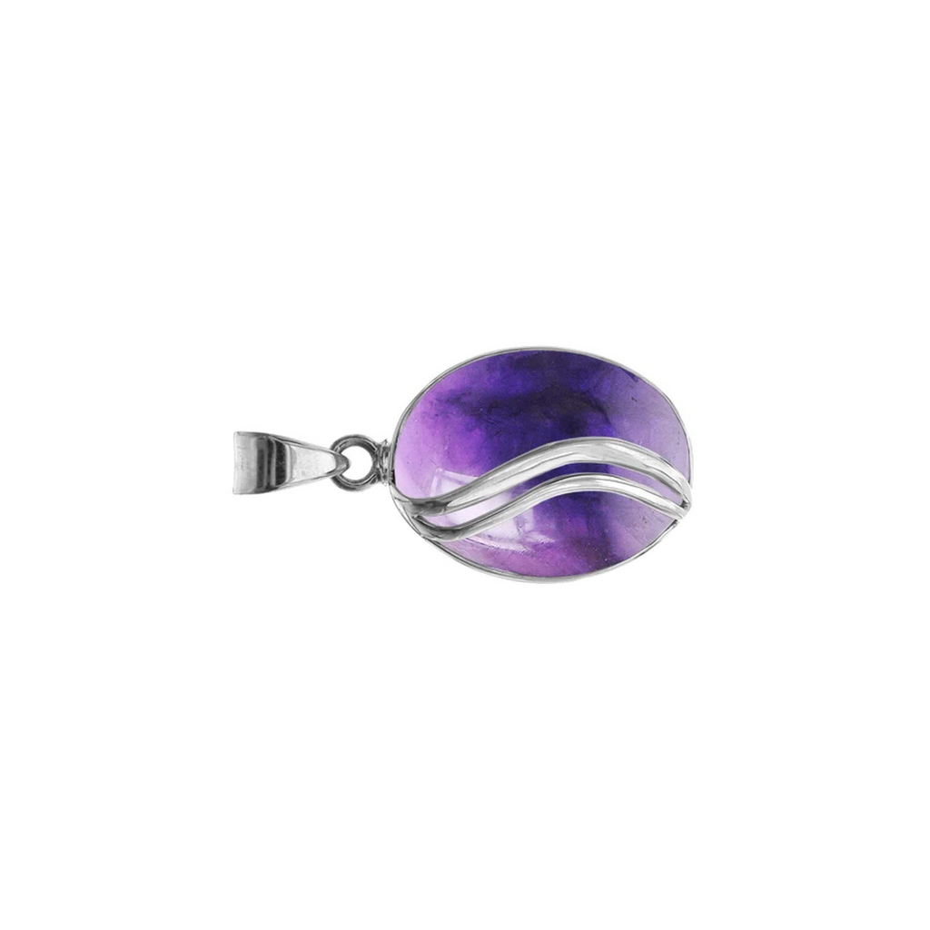 Oval Stripe Amethyst Pendant Sterling Silver 925 Hallmarked All Chain Lengths