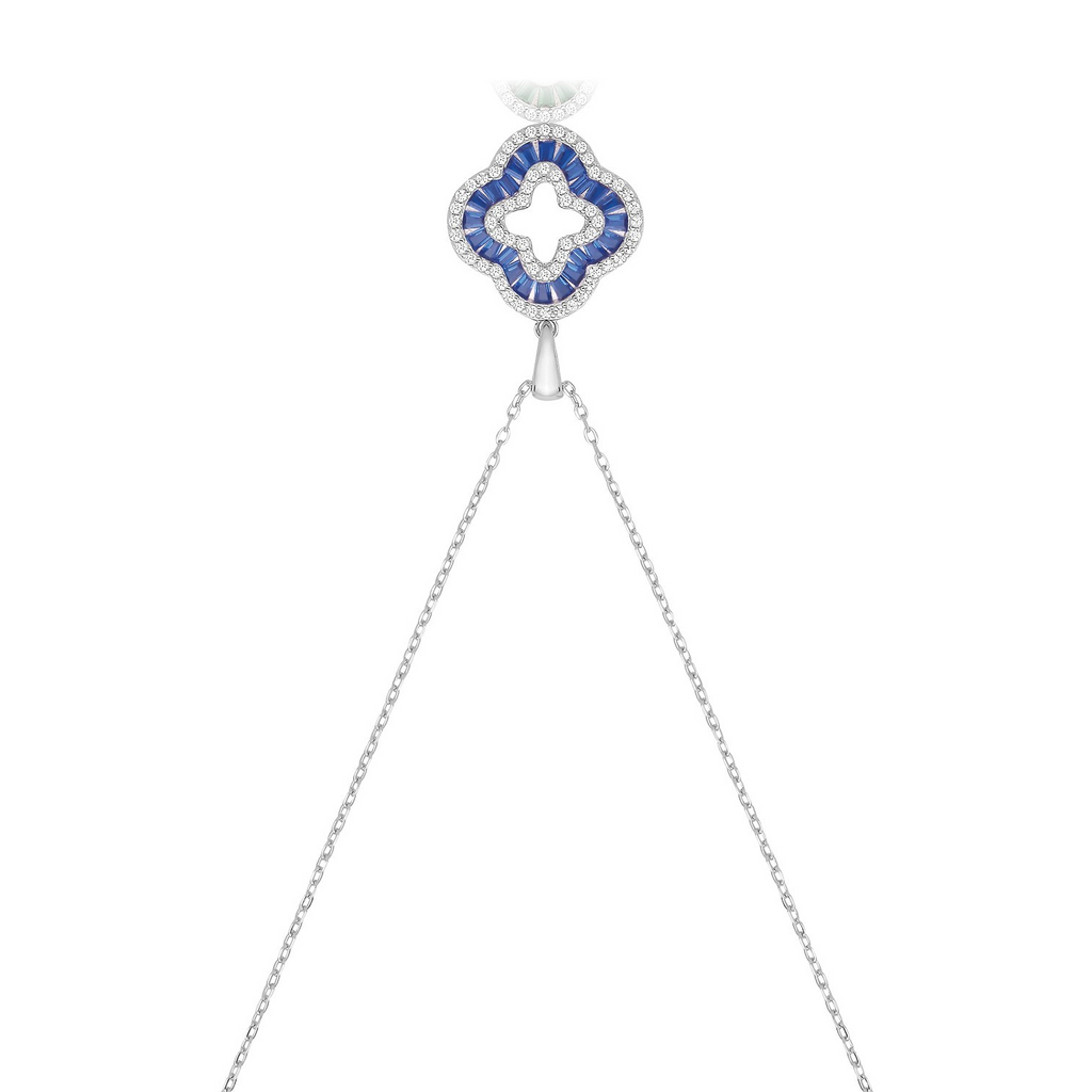 Sapphire Baguette Clover Necklace Sterling Silver 925 Hallmarked British Made