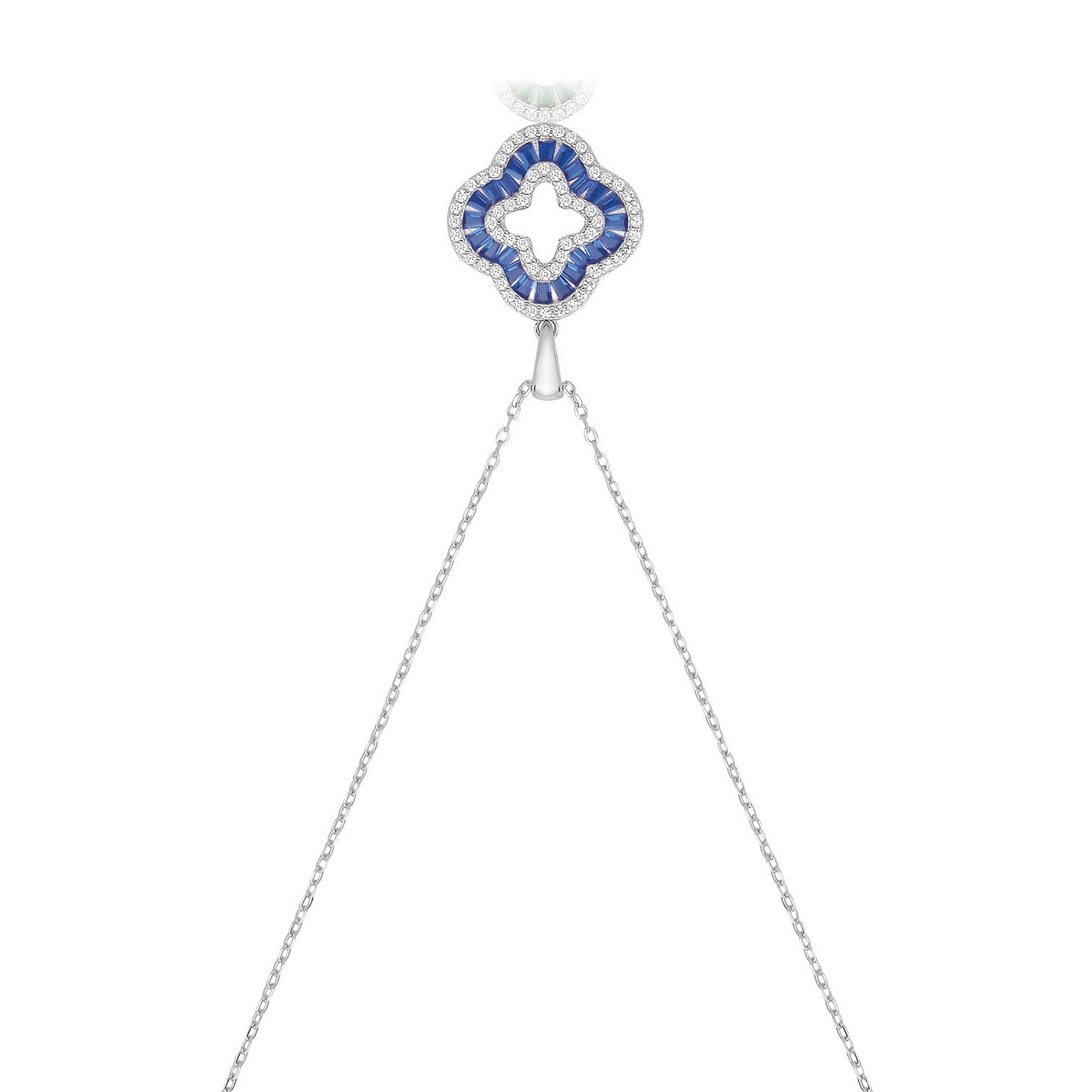 Sapphire Baguette Clover Necklace Sterling Silver 925 Hallmarked British Made