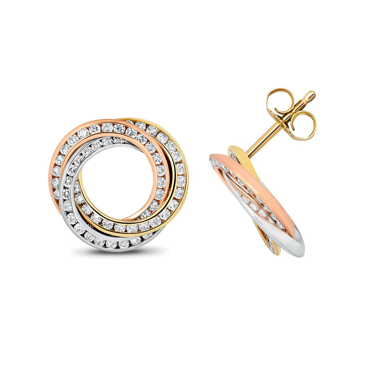 Natural Diamond Statement Stud Earrings 18ct 3 Tone Gold Hallmarked British Made