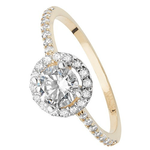 Halo Engagement Ring 9ct Yellow Gold 375 Hallmarked Sizes J - S British Made