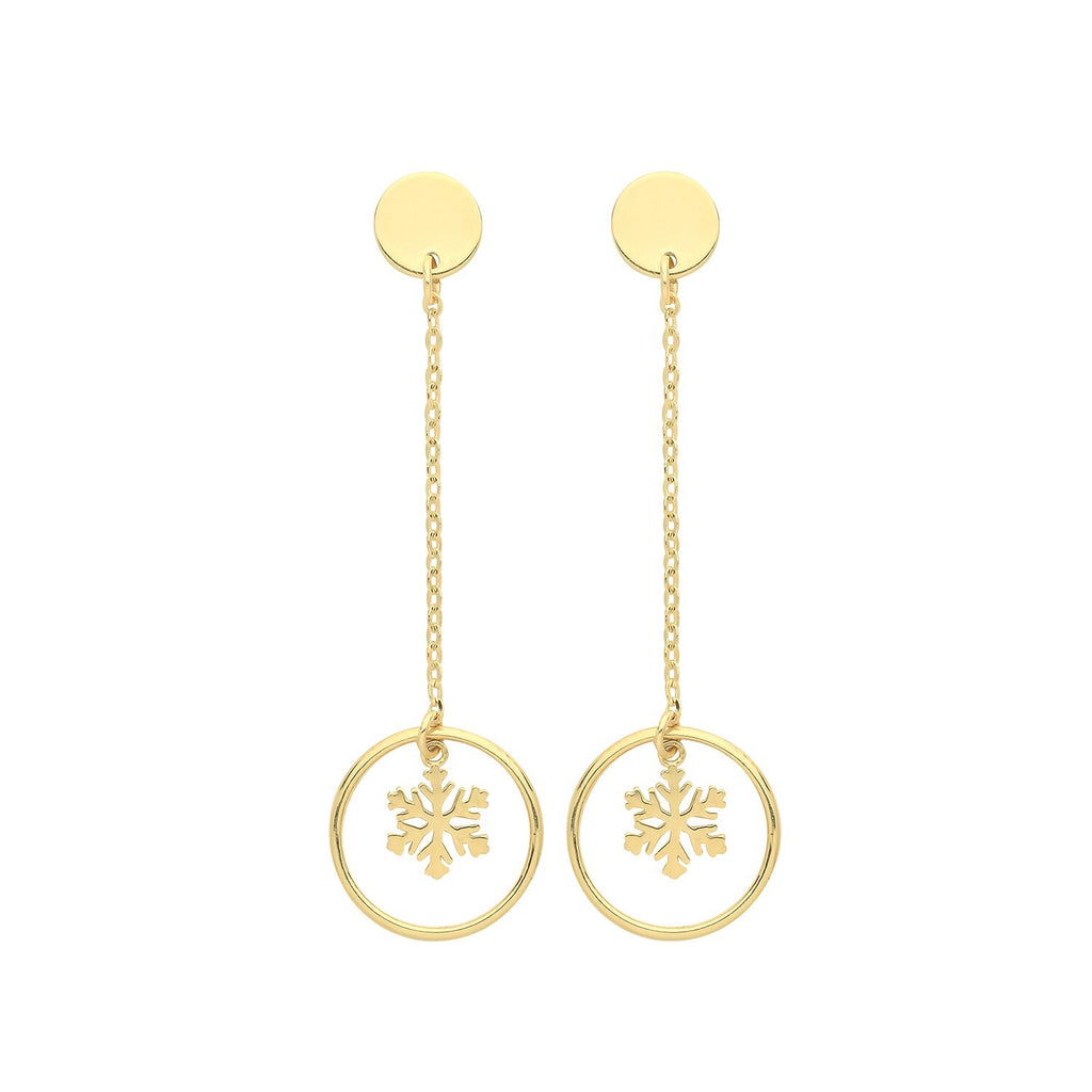 Snowflake Chain Drop Earrings 9ct Yellow Gold 375 Hallmarked Brand New Boxed
