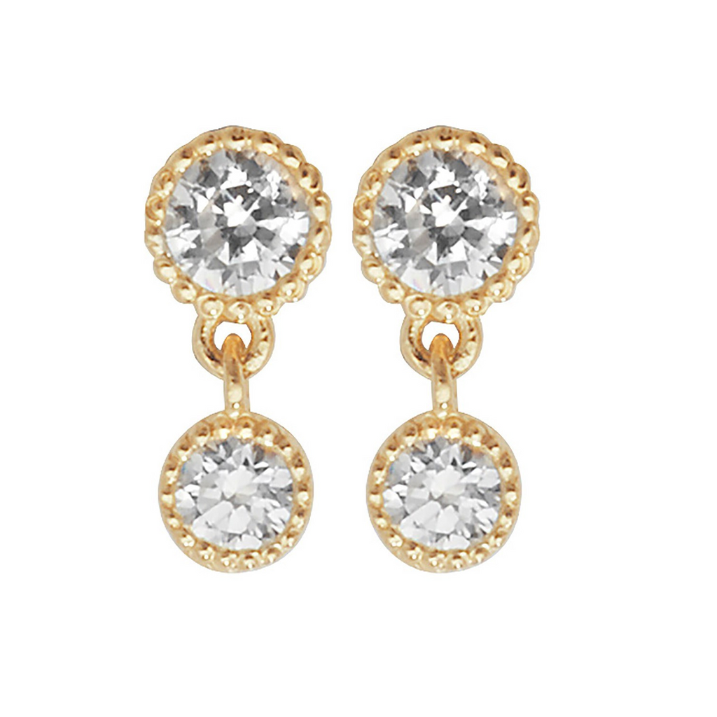 Flush 2 Stone Drop Earrings 9ct Yellow Gold 375 Hallmarked Brand New Boxed