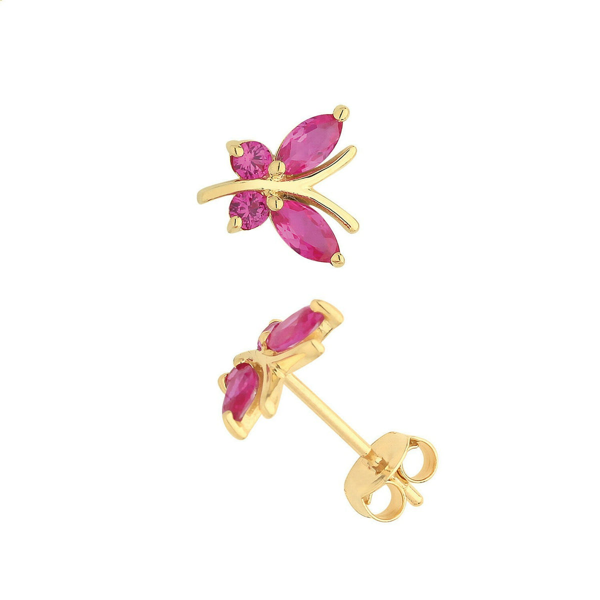 Ruby Butterfly Stud Earrings Yellow Gold Natural Stone 375 Hallmark New Boxed