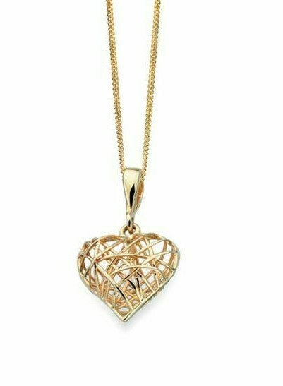 9ct  Yellow Gold Caged Heart Pendant 375 Hallmarked British Made Brand New