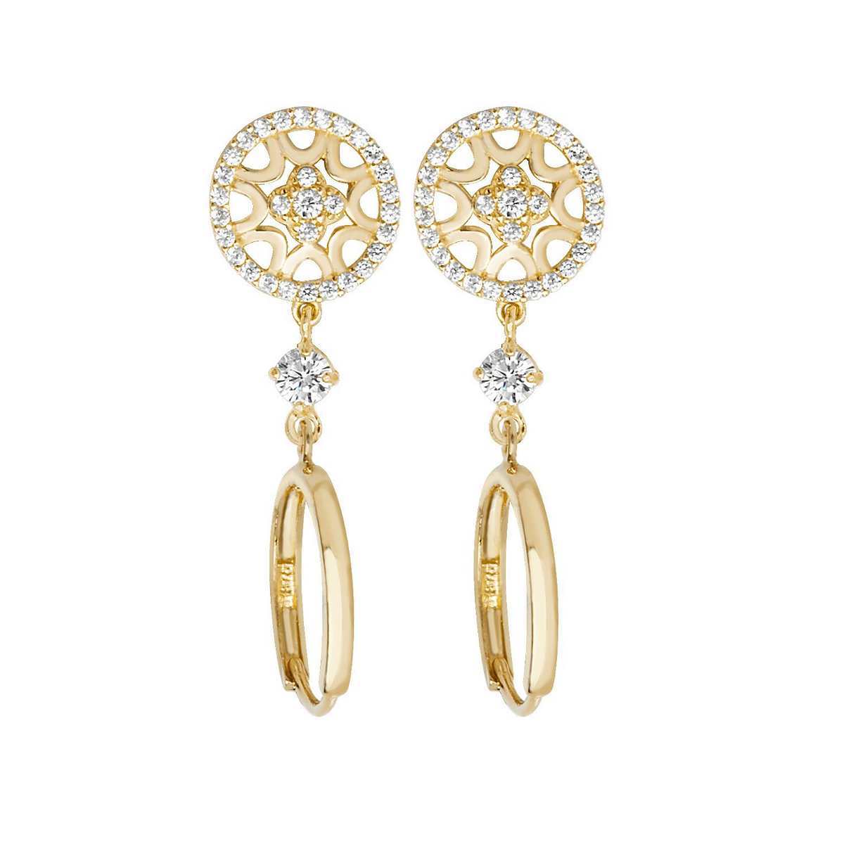 28 Stone Drop Hoop Earrings 9ct Yellow Gold 375 Hallmarked Brand New Boxed