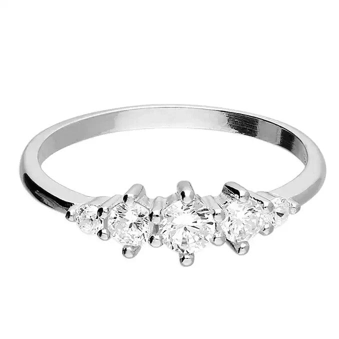 5 Stone Graduated Ring Sterling Silver 925 Hallmarked British Made Size L - R