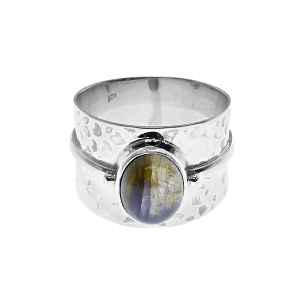 Tapered Oval Labradorite Ring Sterling Silver 925 Hallmark British Made Size K-T