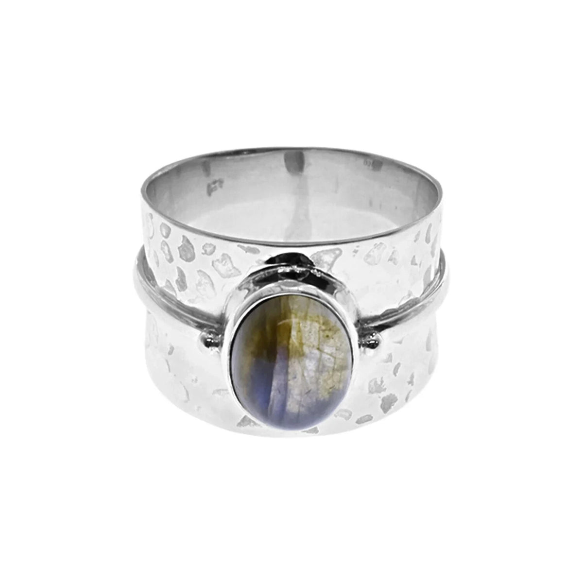Tapered Oval Labradorite Ring Sterling Silver 925 Hallmark British Made Size K-T