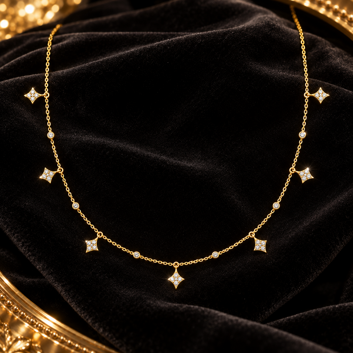Pave Geometric Necklace 9ct Yellow Gold 375 Hallmarked British Made