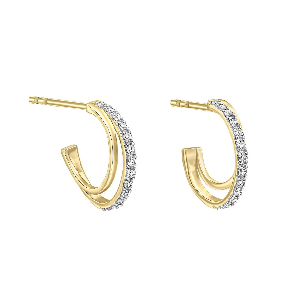 Diamond Double Hoop Earrings 9ct Yellow Gold 375 Hallmarked British Made