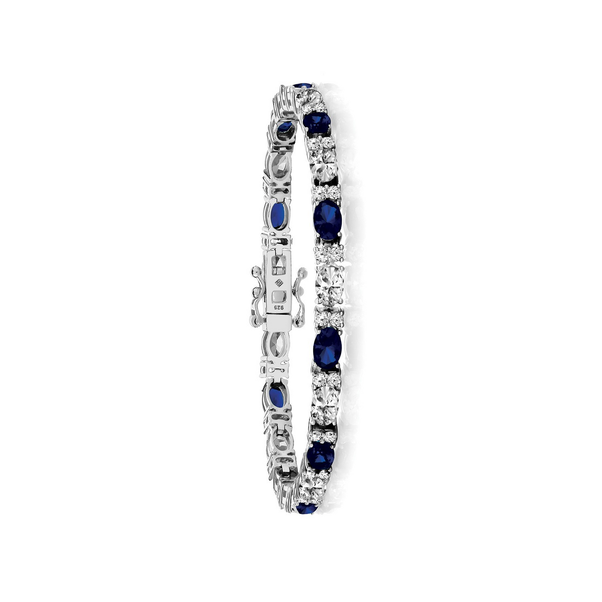 Natural Oval Sapphire Tennis Bracelet Sterling Silver 925 Hallmarked Brand New