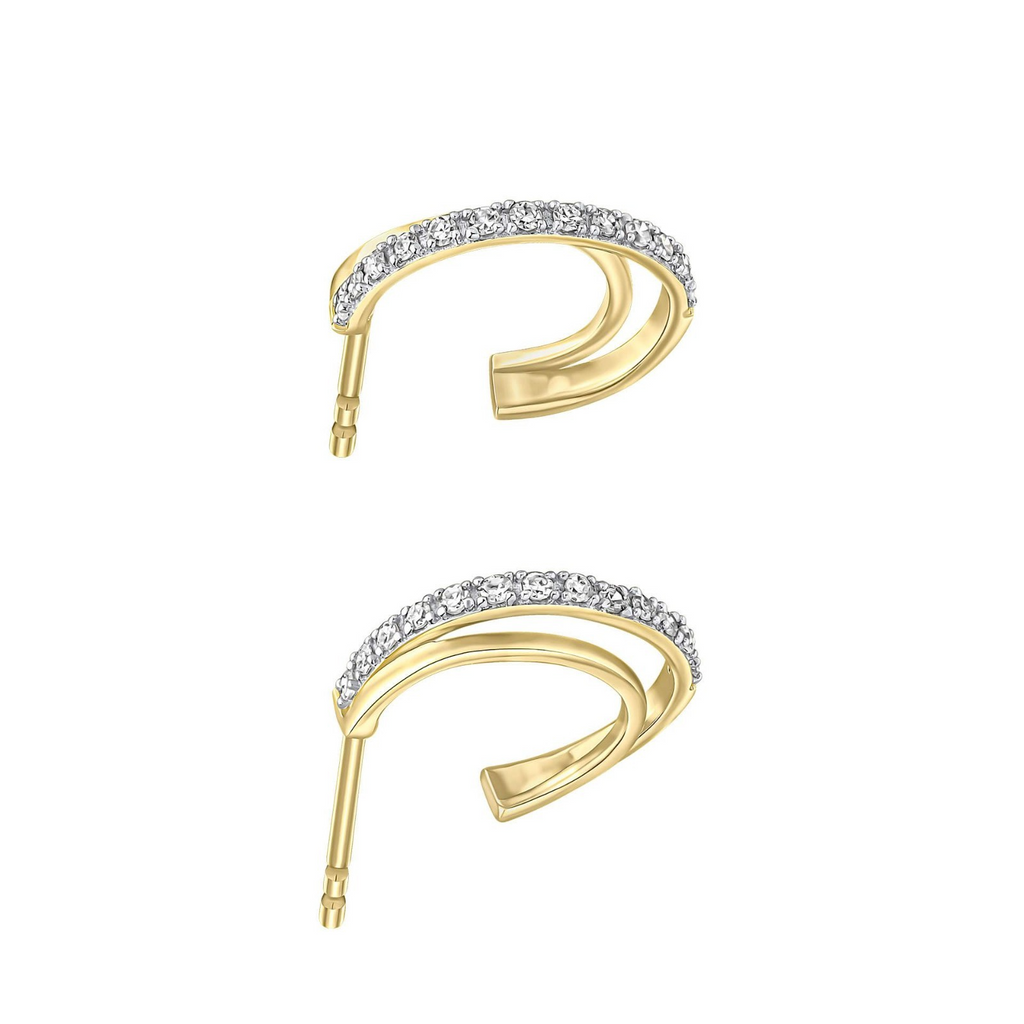 Diamond Double Hoop Earrings 9ct Yellow Gold 375 Hallmarked British Made
