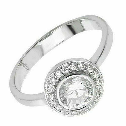 Sterling Silver Halo Ring Engagement Gemstone 925 Hallmarked Size K - T