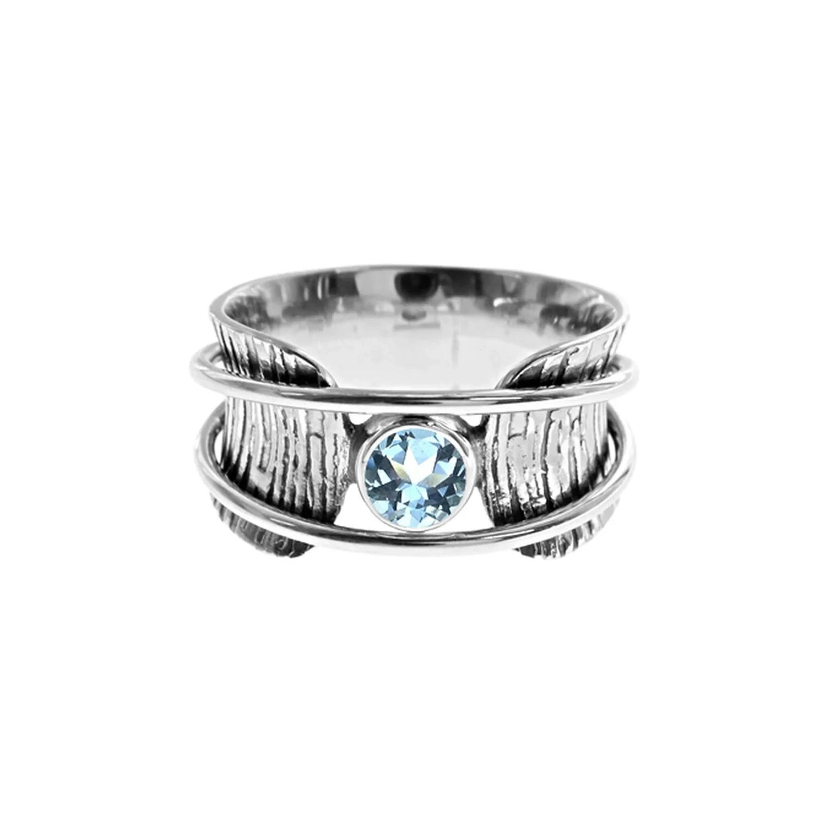 Blue Topaz Tree Bark Spinner Ring Sterling Silver 925 Hallmarked Size K - T