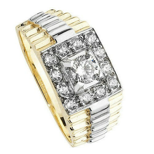 Men's Watch Strap Signet Ring 9ct yellow and White Gold Square Face Hallmarked