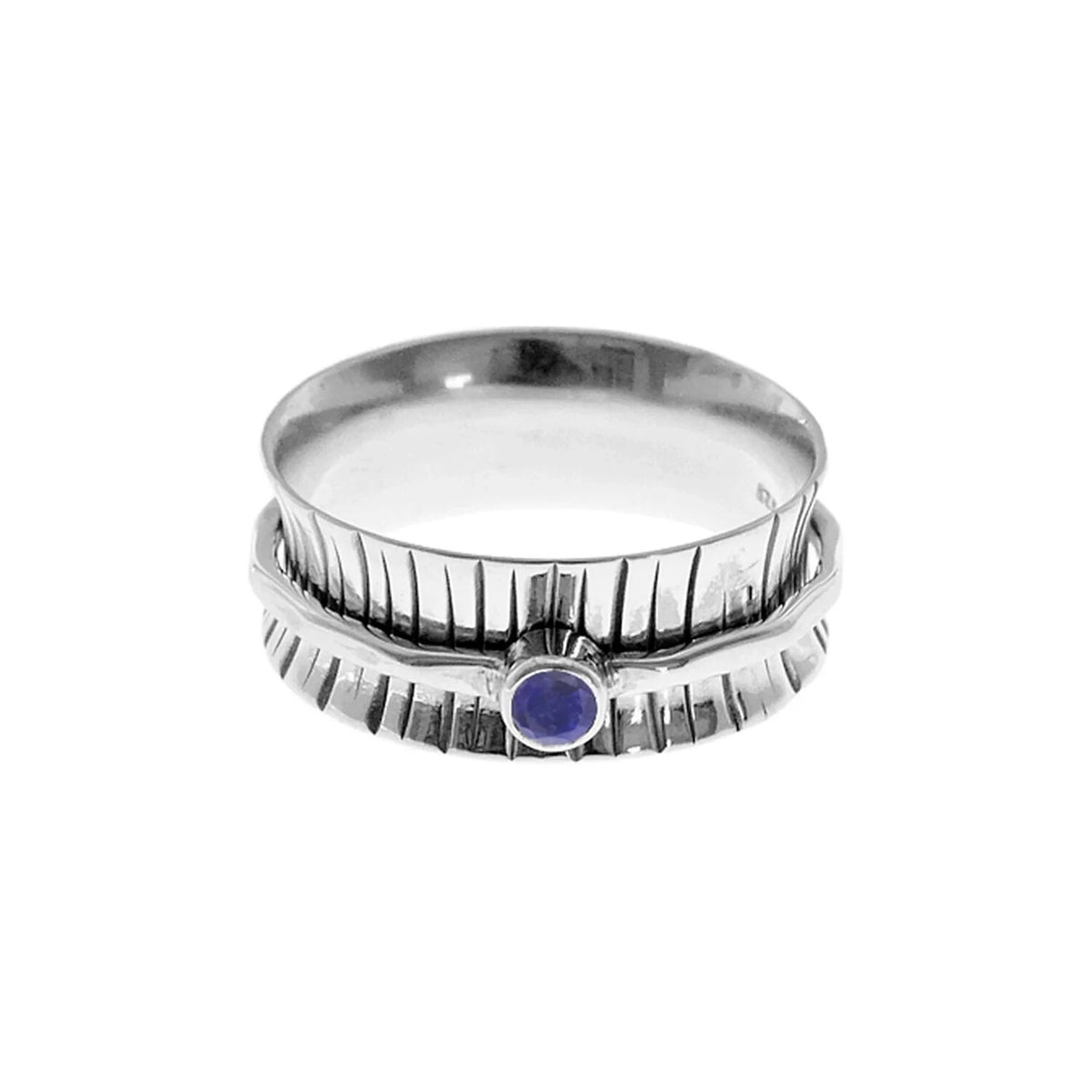 Flush Sapphire Spinner Ring Sterling Silver 925 Hallmark British Made Size K - T