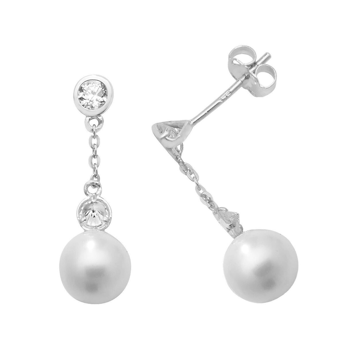 Natural Pearl Drop Earrings 9ct White Gold 375 Hallmarked Brand New Boxed