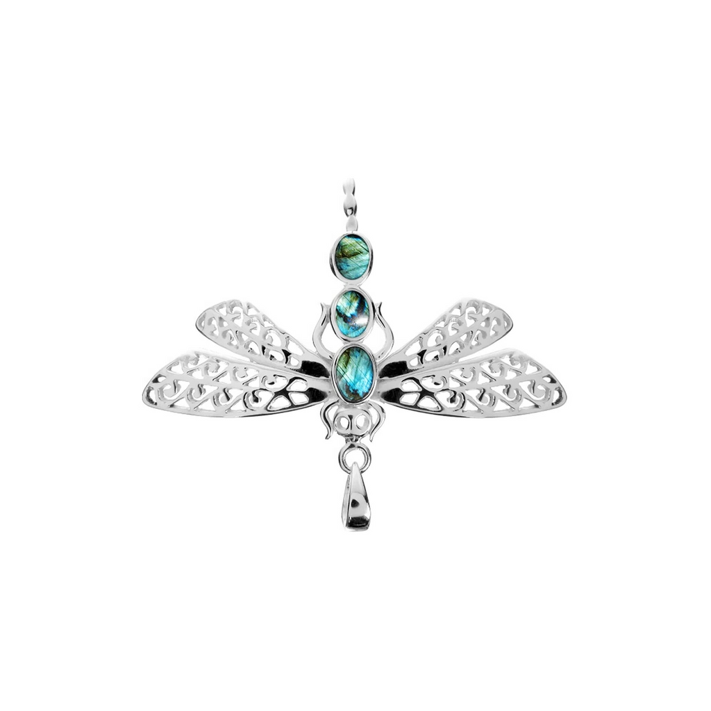 Labradorite Dragonfly Pendant Sterling Silver 925 Hallmarked All Chain Lengths
