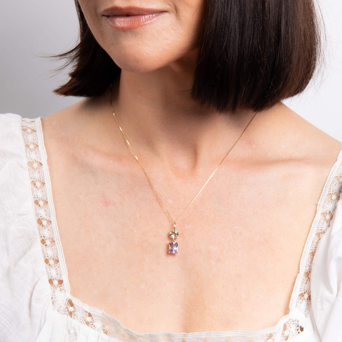 Natural Quartz and Amethyst Pendant 9ct Yellow Gold 375 Hallmarked British Made