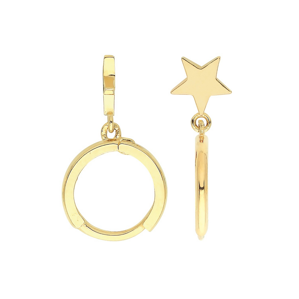 8mm Star Hoop Drop Earrings 9ct Yellow Gold 375 Hallmarked Brand New