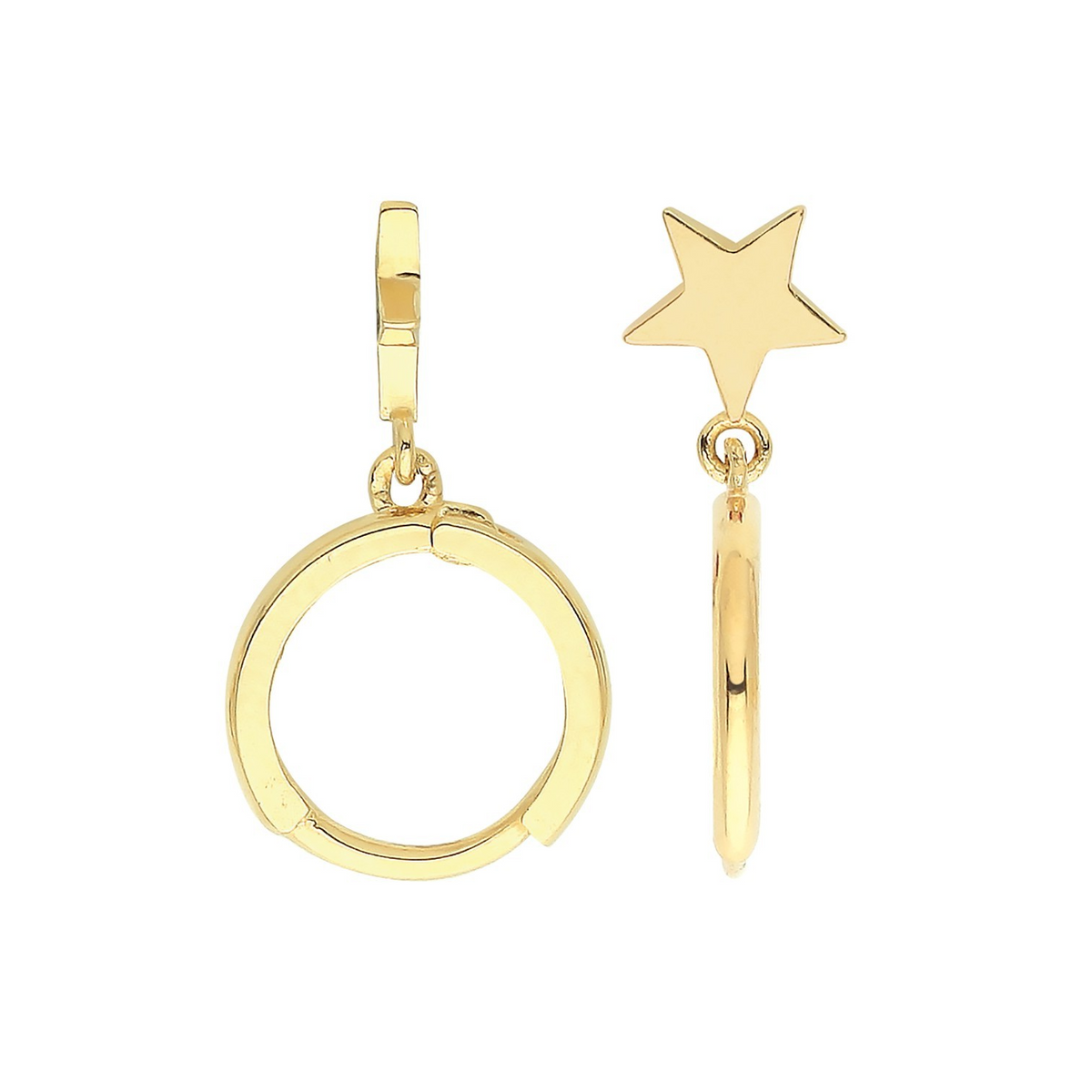 8mm Star Hoop Drop Earrings 9ct Yellow Gold 375 Hallmarked Brand New