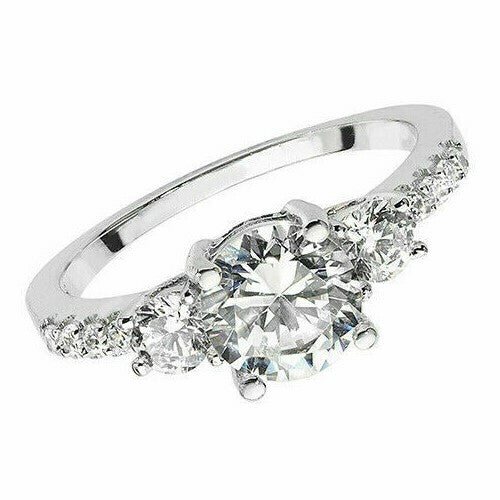 Sterling Silver Three Stone Ring Solitaire Engagement 925 Hallmarked Size L - T