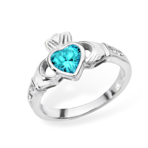 Sterling Silver Blue Topaz Ring Claddagh Stone 925 Hallmarked Size J - R