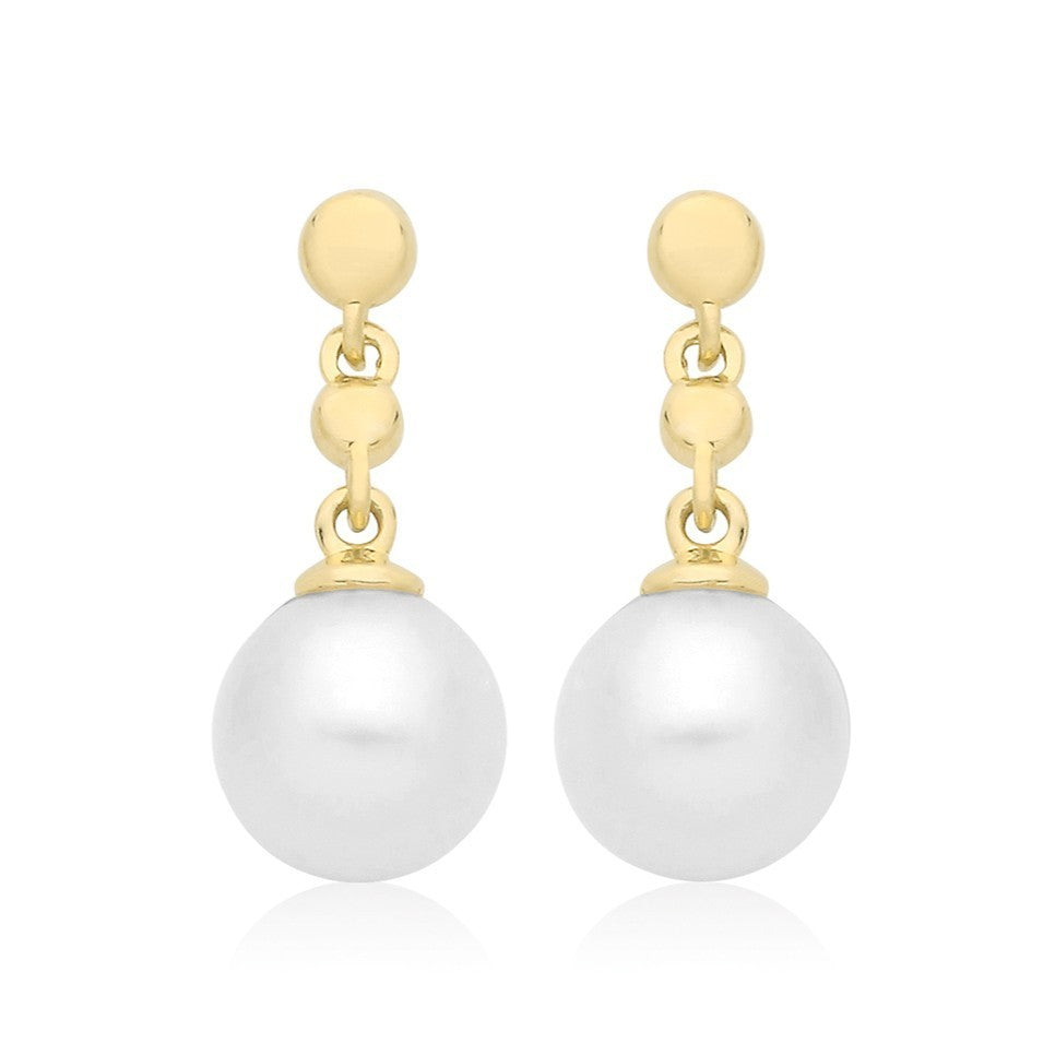 Natural Pearl Organic Drop Earrings 9ct Yellow Gold 375 Hallmarked Brand New