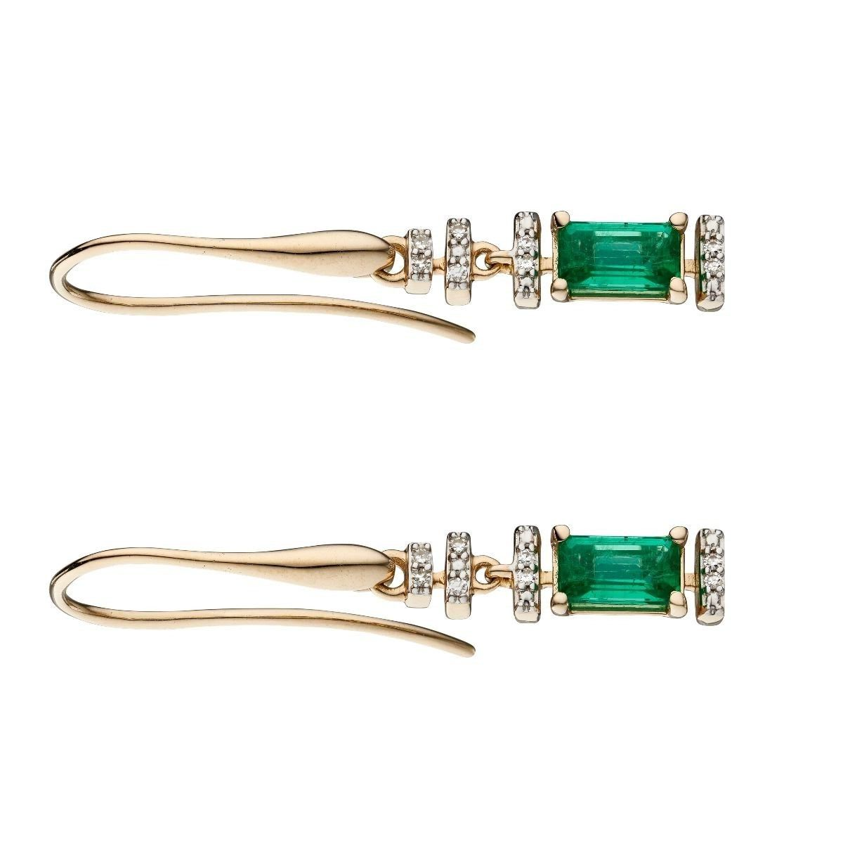 Emerald And Diamond Halo Drop Earrings 9ct Yellow Gold 375 Hallmark British Made