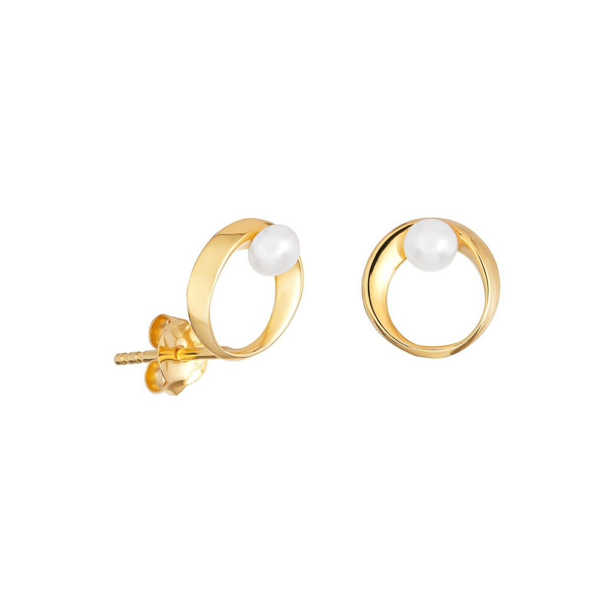 Solitaire Dome Hoop Pearl Earrings 9ct Yellow Gold Plated Hallmarked Brand New