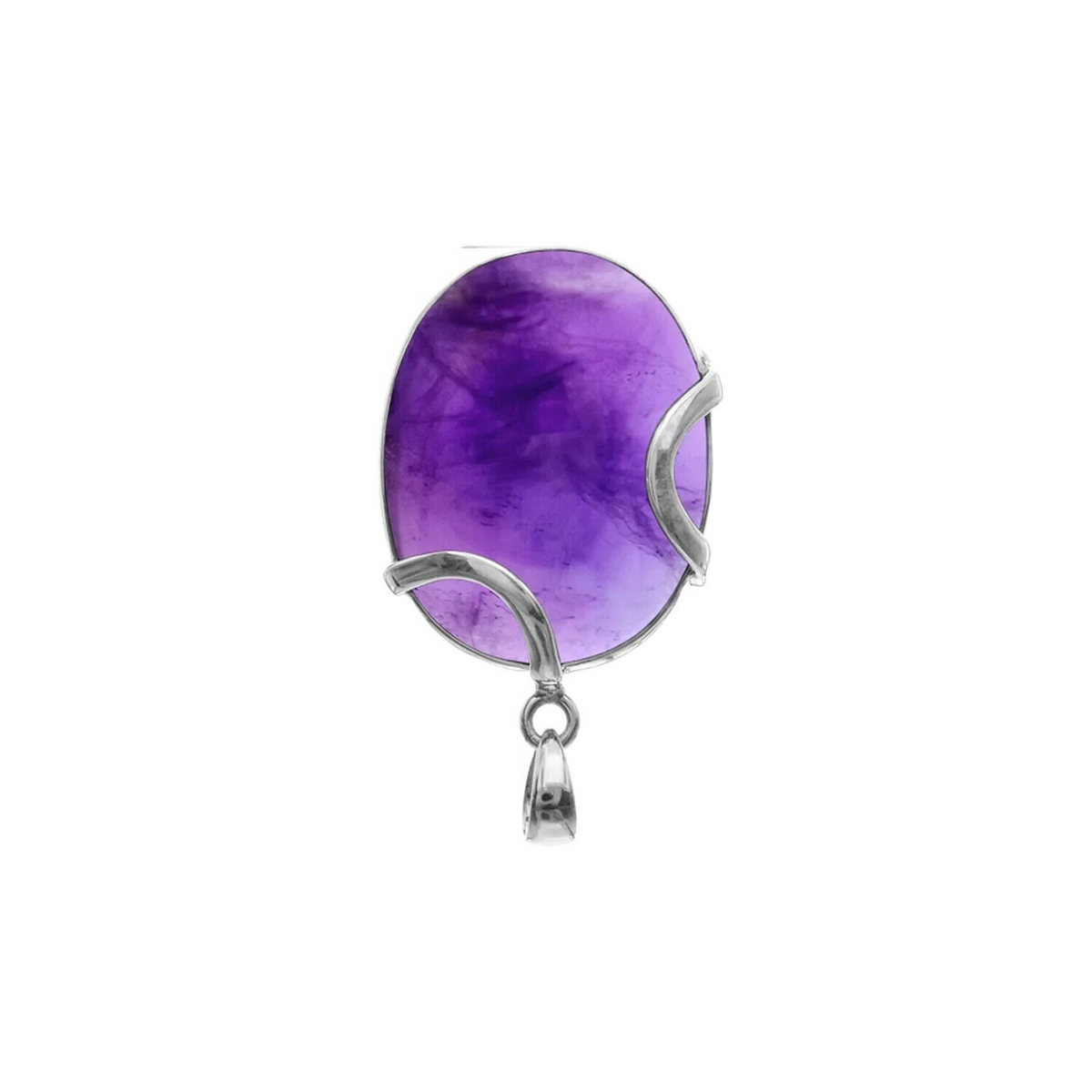 Oval Organic Amethyst Pendant Sterling Silver 925 Hallmarked All Chain Lengths