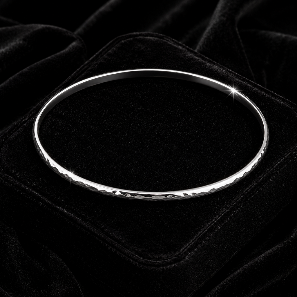Thin Hammered Bangle On Sterling Silver British Made 925 Hallmarked Brand New