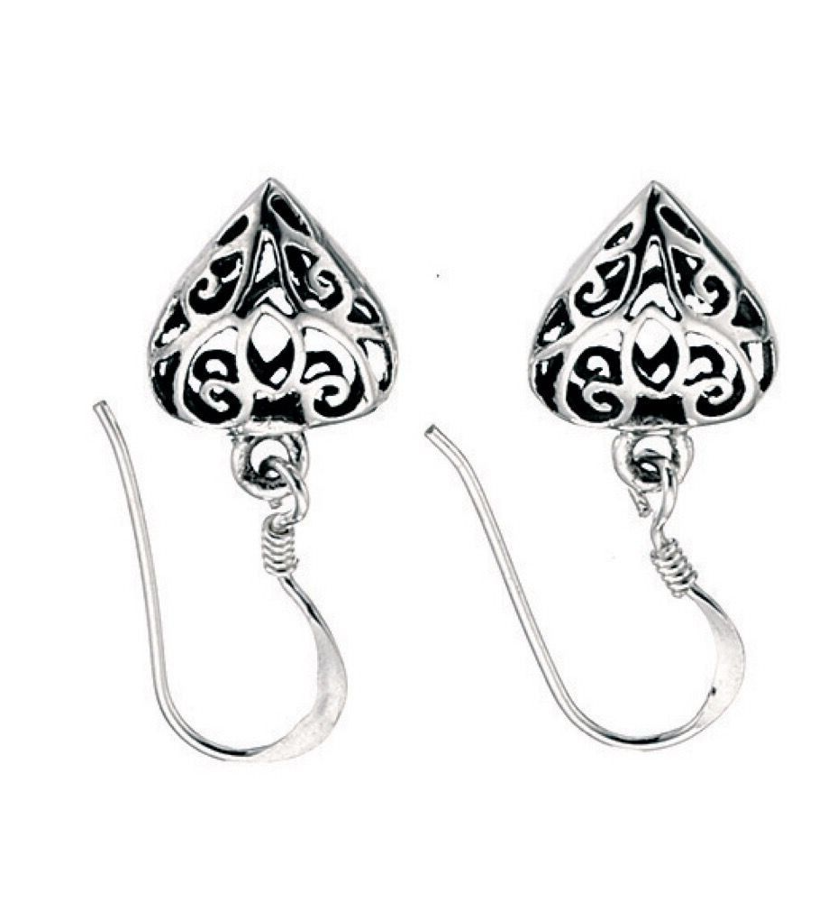Filigree Heart Drop Earrings Solid Sterling Silver 925 Hallmark Brand New Boxed