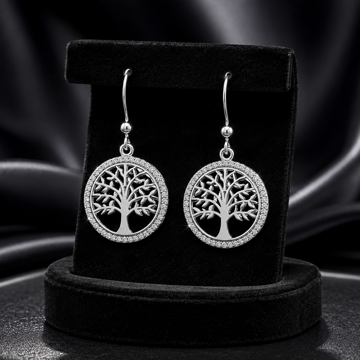 Stone-Set Tree of Life Drop Earrings Sterling Silver 925 Hallmarked Brand New