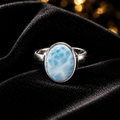 Flush Oval Larimar Ring Sterling Silver 925 Hallmarked British Made Size K - T