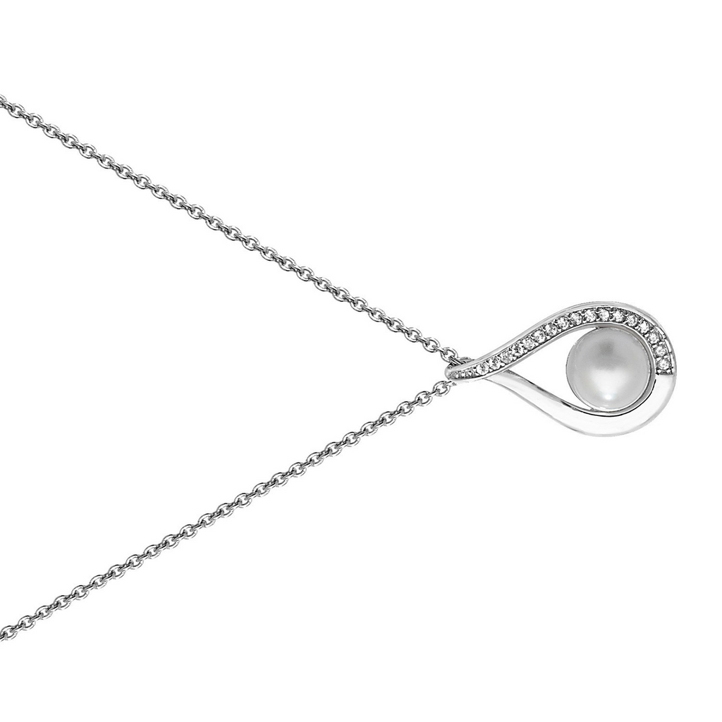 Ladies Pearl Halo Twist Necklace Sterling Silver 925 Hallmarked British Made