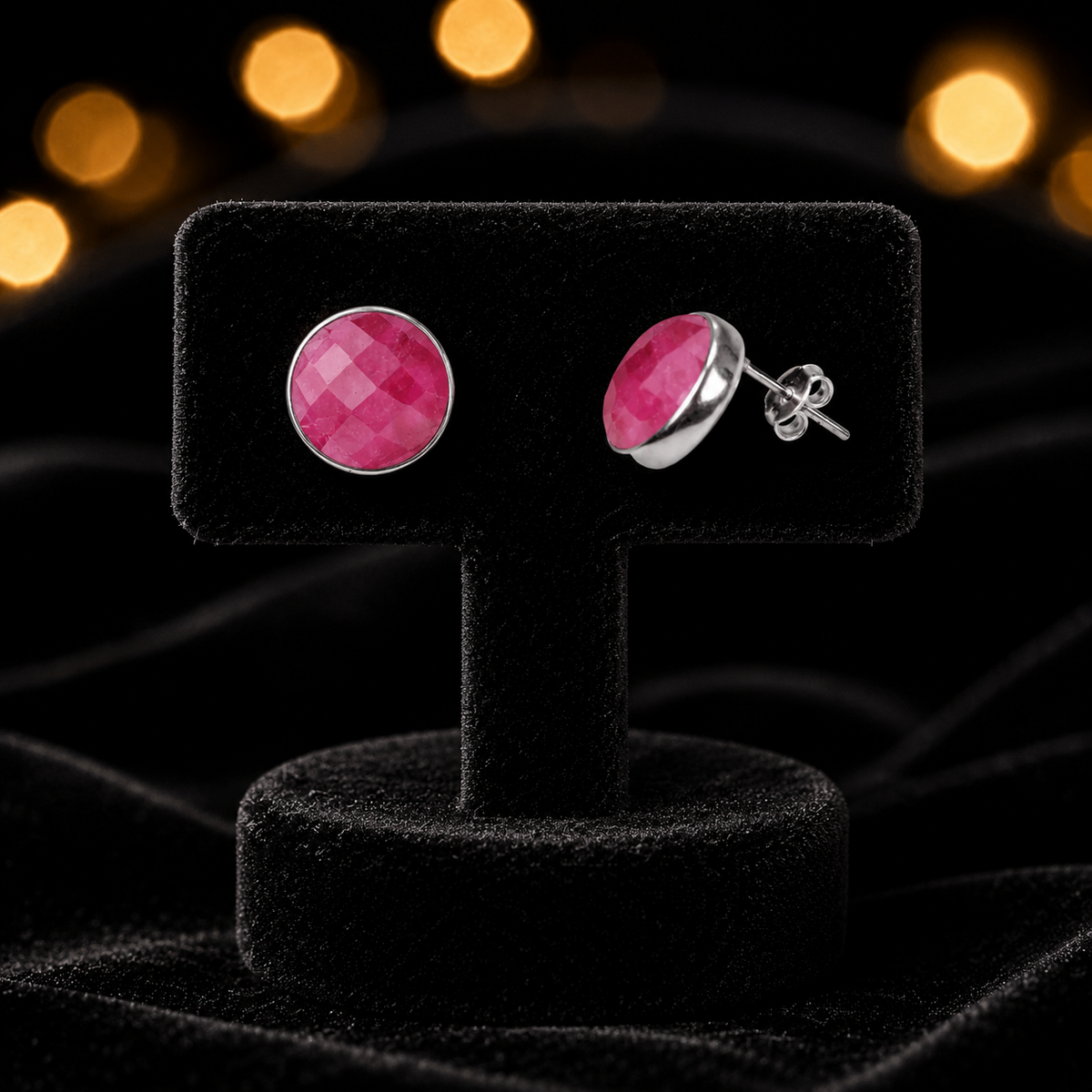 13mm Natural Flush Ruby Stud Earrings Sterling Silver 925 Hallmarked Brand New