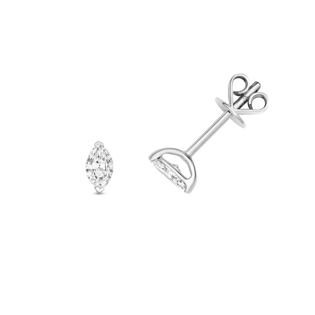 Natural Diamond Marquise Stud Earrings 18ct White Gold Hallmarked British Made