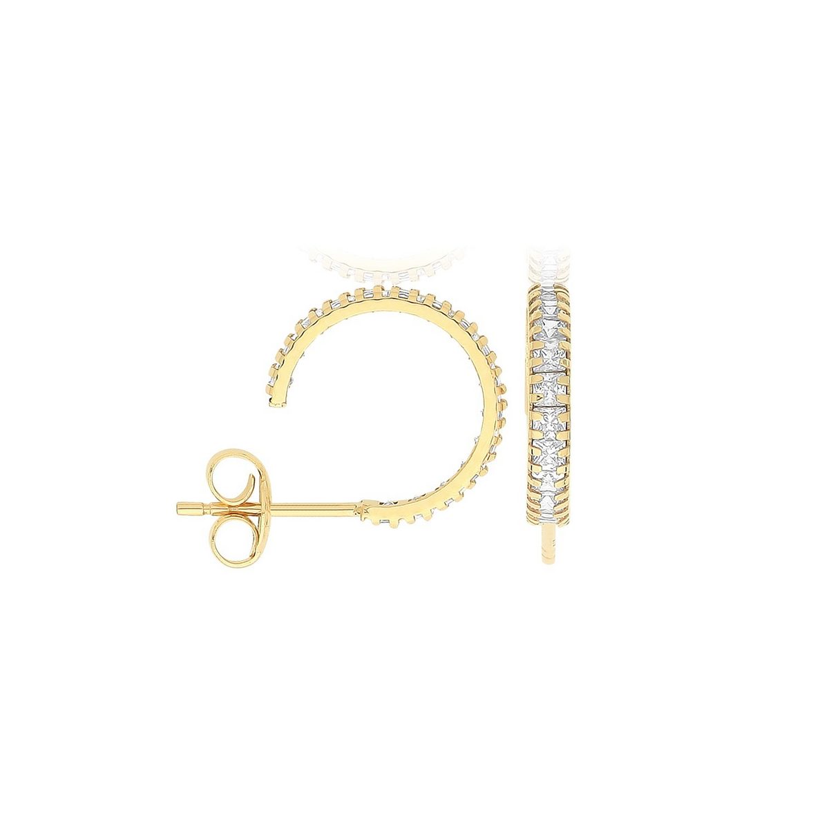 Channel Set Half Hoop Earrings 9ct Yellow Gold 375 Hallmarked Brand New Boxed