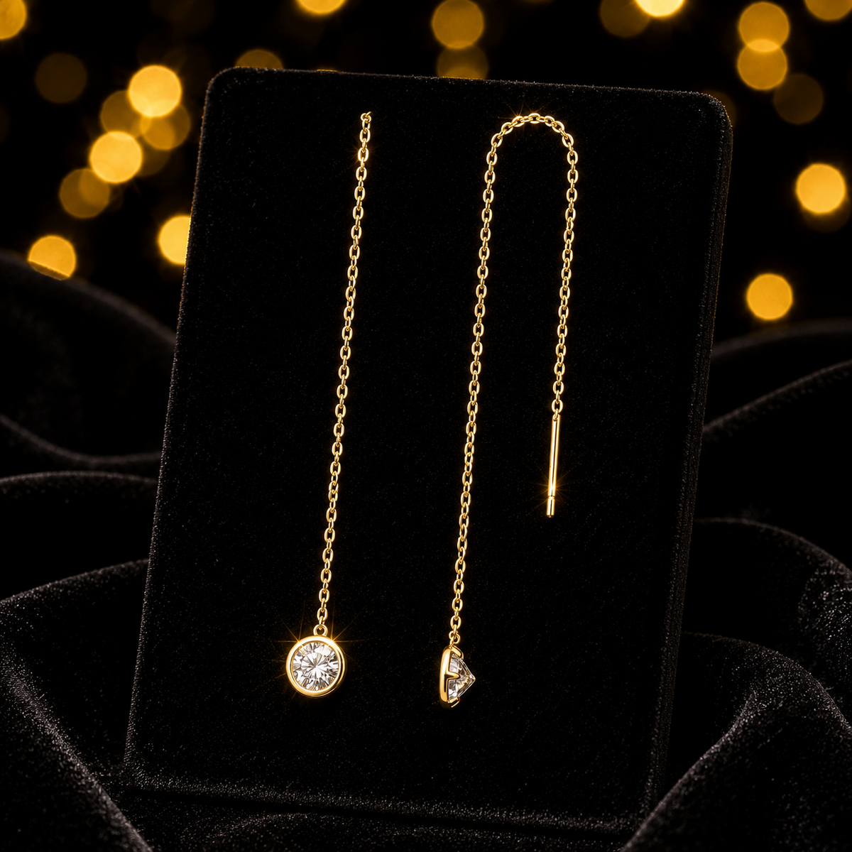 Flush Bezel Drop Earrings 9ct Yellow Gold 375 Hallmarked Brand New Boxed