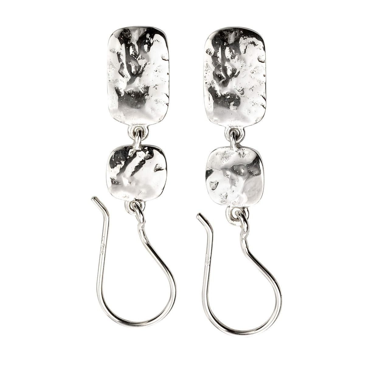 Hammered Double Drop Earrings Sterling Silver 925 Hallmarked British Made