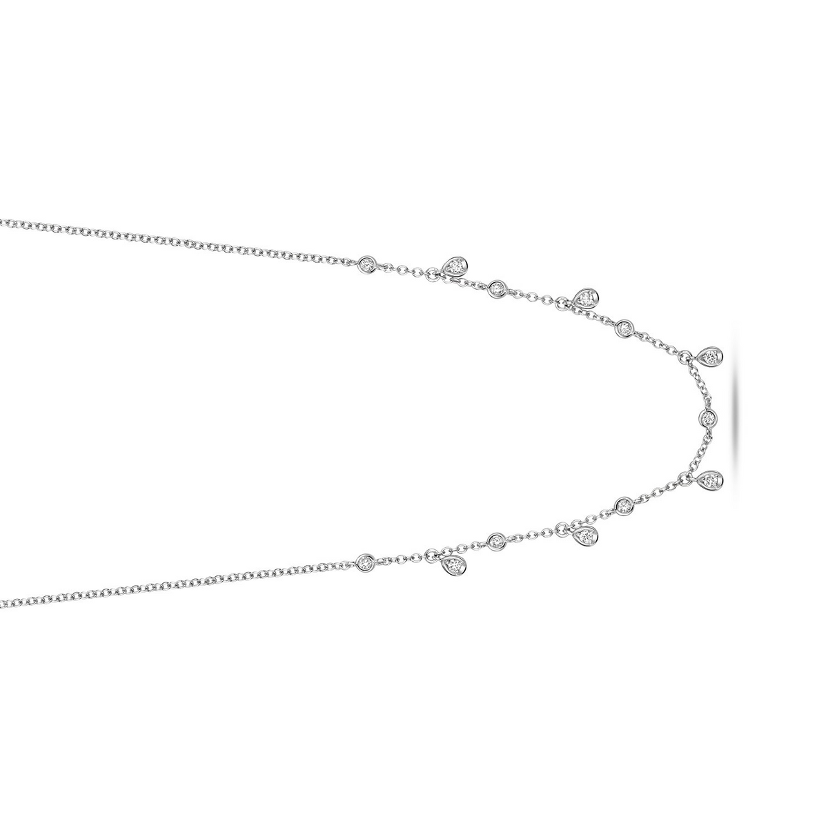 13 Natural Diamond Flush Necklace 18ct White Gold Hallmarked British Made